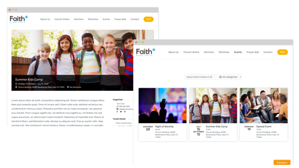 Affordable Church Website Builder - Events